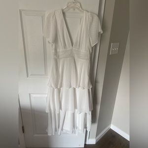 Lulu’s Bound for Romance White Clip Dot Tiered Midi Dress